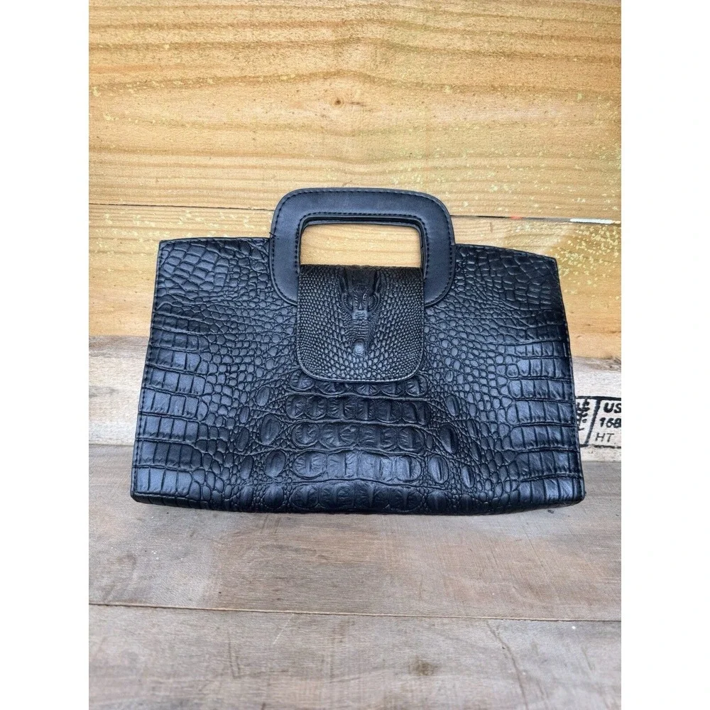 Alligator Print Black Handbag Top Handle Very Cute Small Bag